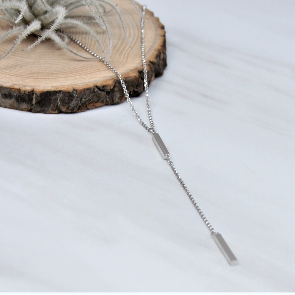 Y Lariat Drop Bar Sterling Silver Necklace